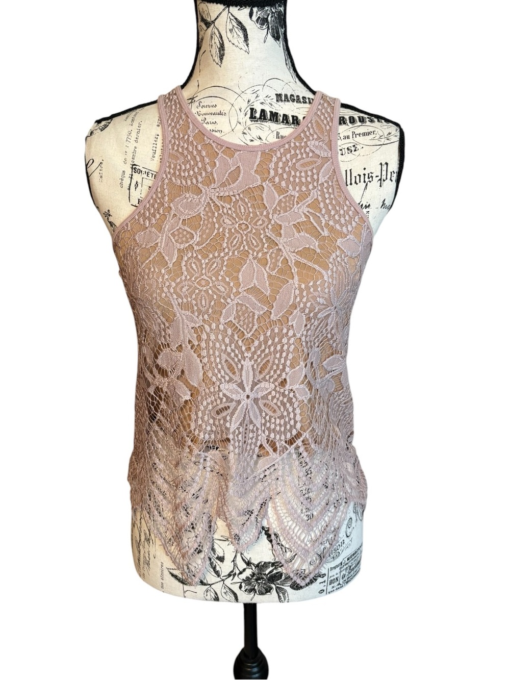 Express Crochet Lace Overlay Tank Blush Pink Size XS